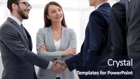  Presentation with partners - Colorful slides enhanced with welcome corporate - business partners shaking hands backdrop and a wine colored foreground