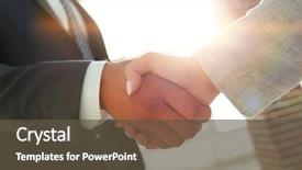  Presentation with meeting - Slides having coorporate - excited smiling businessman handshaking partner background and a  colored foreground