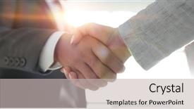  Presentation with choosing life partner - PPT layouts enhanced with coorporate - excited smiling businessman handshaking partner background and a  colored foreground