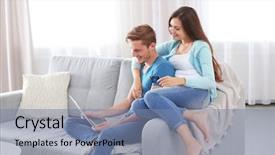  Presentation with credit card - Amazing PPT layouts having purchasing computers - happy couple with credit card backdrop and a seafoam green colored foreground