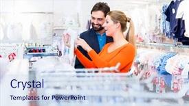  Presentation with baby clothes - Presentation theme consisting of buying baby clothes in store background and a sky blue colored foreground