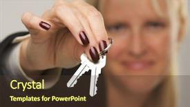  Presentation with varicose veins on a female - Colorful presentation theme enhanced with buying business property - female presenting keys narrow depth backdrop and a  colored foreground