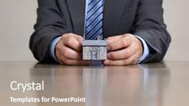  Presentation with real estate - Presentation theme featuring buying business property - real estate concept businessman holding background and a gray colored foreground