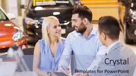  Presentation with car buying - Cool new PPT theme with buying car in auto show backdrop and a light blue colored foreground
