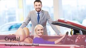  Presentation with car buying - Slide set consisting of buying car in auto show background and a  colored foreground