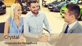  Presentation with car dealer - Slide set featuring buying car in auto show background and a lemonade colored foreground