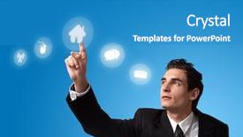  Presentation with home based business - Colorful PPT theme enhanced with buying computer - business man pressing a home backdrop and a teal colored foreground