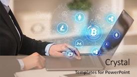  Presentation with bitcoin network - Slides having buying electricity - business woman working on tablet background and a coral colored foreground