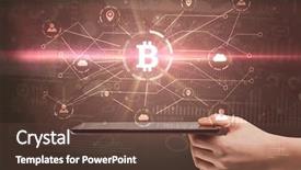  Presentation with bitcoin network - Presentation theme featuring buying electricity - hand using phone with cryptocurrency background and a tawny brown colored foreground