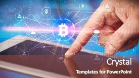  Presentation with bitcoin network - Presentation design featuring buying electricity - hand using tablet with cryptocurrency background and a tawny brown colored foreground