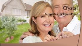  Presentation with house key - Colorful slide set enhanced with landlord - senior couple with house key backdrop and a coral colored foreground