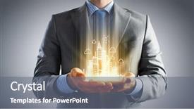  Presentation with land - Amazing PPT theme having buying land - close up of businessman holding backdrop and a gray colored foreground