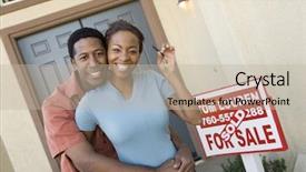  Presentation with property - Audience pleasing PPT layouts consisting of buying property - couple standing in front backdrop and a mint green colored foreground