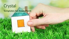  Presentation with green house - Presentation design enhanced with buying property - female hand holding paper house background and a mint green colored foreground