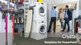  Presentation with refrigerator - Slide deck featuring buying refrigerator at electronic background and a dark gray colored foreground