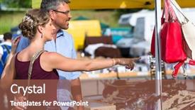  Presentation with flea - PPT theme featuring buying stuff on flea market background and a coral colored foreground