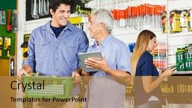  Presentation with father and son - Beautiful PPT layouts featuring buying tools in hardware store backdrop and a gold colored foreground