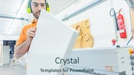  Presentation with factory machine - PPT layouts featuring buzz - carpenter in furniture factory working background and a sky blue colored foreground