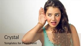  Presentation with ear - Theme enhanced with buzz - nosy girl with the hand background and a coral colored foreground