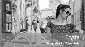  Presentation with italy food - Slide deck enhanced with bw - woman sitting at the cafer background and a  colored foreground