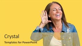  Presentation with welcome back friend - Audience pleasing slides consisting of bye - beautiful middle age woman wearing backdrop and a yellow colored foreground