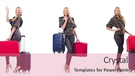  Presentation with suitcase - Colorful slide set enhanced with bye - beautiful woman with suitcase backdrop and a coral colored foreground