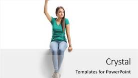 Presentation with female - Presentation theme enhanced with bye - beautiful young female sitting background and a white colored foreground