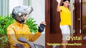  Presentation with saying goodbye - Slide deck with bye - male biker saying goodbye background and a tawny brown colored foreground