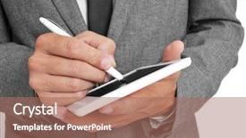  Presentation with pen - PPT theme consisting of byod - businessman using a stylus pen background and a coral colored foreground