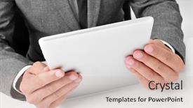  Presentation with flower office desk table - Colorful presentation theme enhanced with byod - closeup of a young caucasian backdrop and a soft green colored foreground