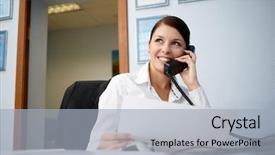  Presentation with talking on phone - Amazing PPT theme having byod - portrait of young businesswoman talking backdrop and a light gray colored foreground