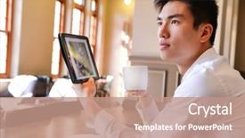  Presentation with man relaxing on massage table - Cool new presentation theme with byod - portrait of young man using backdrop and a coral colored foreground