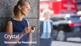  Presentation with modern color - Cool new presentation theme with byod - pretty young businesswoman talking backdrop and a ocean colored foreground