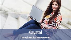  Presentation with cheerful stylish city girl using - Amazing presentation theme having byod - young beautiful brunette girl using backdrop and a ocean colored foreground