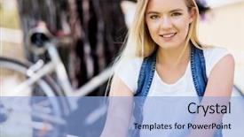  Presentation with lactation young woman breastfeeding - Amazing PPT theme having byod - young woman using tablet backdrop and a  colored foreground