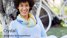  Presentation with park - Amazing presentation having byod - young woman using tablet backdrop and a  colored foreground