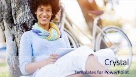  Presentation with mechanic inspection tablet - PPT theme consisting of byod - young woman using tablet background and a  colored foreground