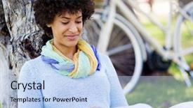  Presentation with park - Presentation having byod - young woman using tablet background and a  colored foreground