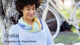  Presentation with park - Beautiful slides featuring byod - young woman using tablet backdrop and a  colored foreground