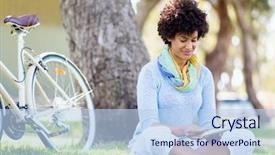  Presentation with park - Beautiful theme featuring byod - young woman using tablet backdrop and a  colored foreground