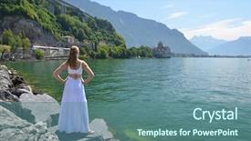  Presentation with switzerland - Colorful PPT layouts enhanced with byron - young woman at geneva lake backdrop and a  colored foreground