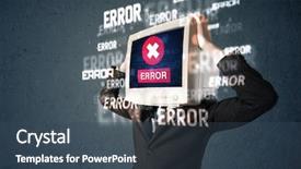  Presentation with head - PPT layouts consisting of bytes - business man with pc monitor background and a ocean colored foreground