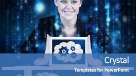  Presentation with desk - Presentation with bytes - businesswoman sitting at desk showing background and a teal colored foreground