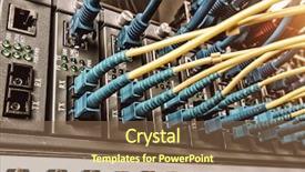  Presentation with fiber optic - Presentation design consisting of bytes - fiber optic switchboard with wires background and a tawny brown colored foreground