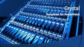  Presentation with data center - Presentation design having bytes - hard drives in data center background and a ocean colored foreground