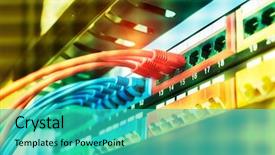  Presentation with cables - Amazing PPT theme having bytes - row of network cables are backdrop and a teal colored foreground