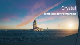  Presentation with istanbul bosphorus bridge turkey - Slide deck consisting of history byzantine - maiden's tower in bosphorus istanbul background and a ocean colored foreground