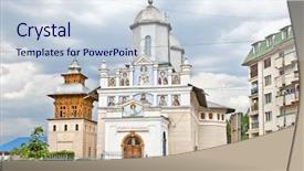  Presentation with church - Slide set featuring byzantine art - church of st nifon va background and a  colored foreground