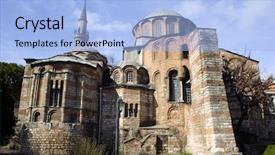  Presentation with byzantine - Presentation design enhanced with byzantine art - exterior view of chora church background and a light blue colored foreground