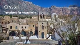  Presentation with destination - PPT theme featuring byzantine art - greek destination medieval city background and a  colored foreground